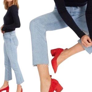 Everlane The Kick Straight Leg Raw Hem Jeans High Rise Light Wash Size 28